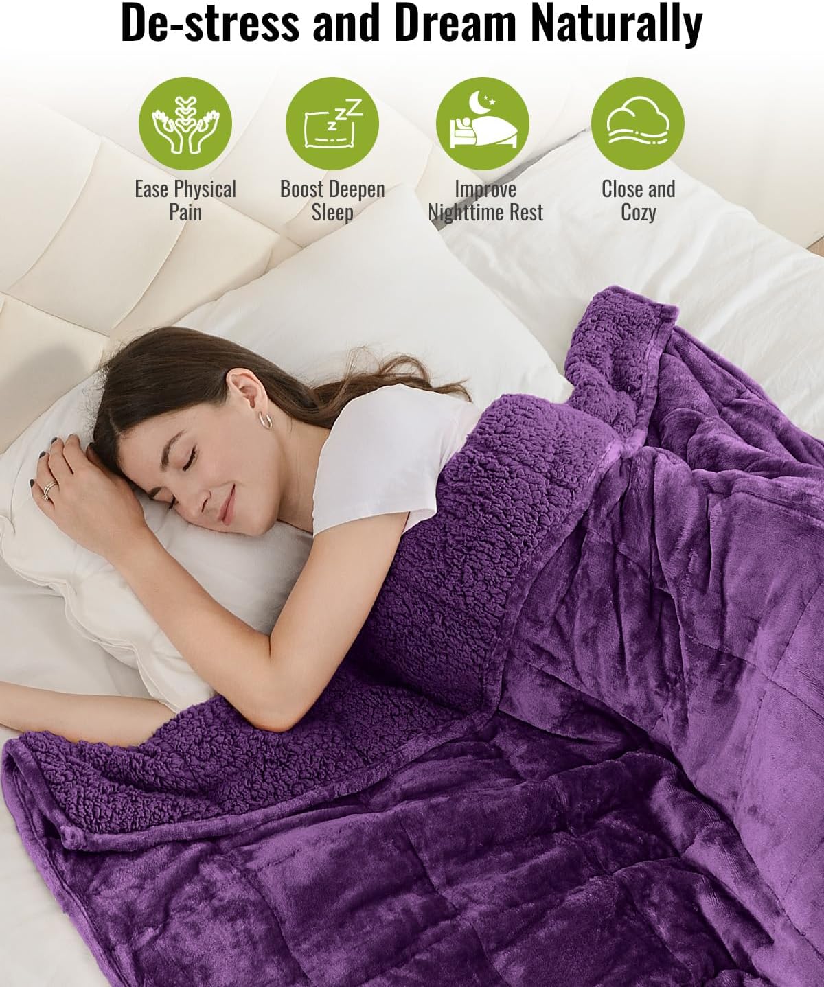 Uttermara Weighted Blanket for Adults, Queen Size Heavy Blanket with Reversible Soft Shiny Velour Fleece and Cozy Warm Sherpa for Couch Bed, Calming and Relaxing, 60 x 80 inches 15 lbs in Purple