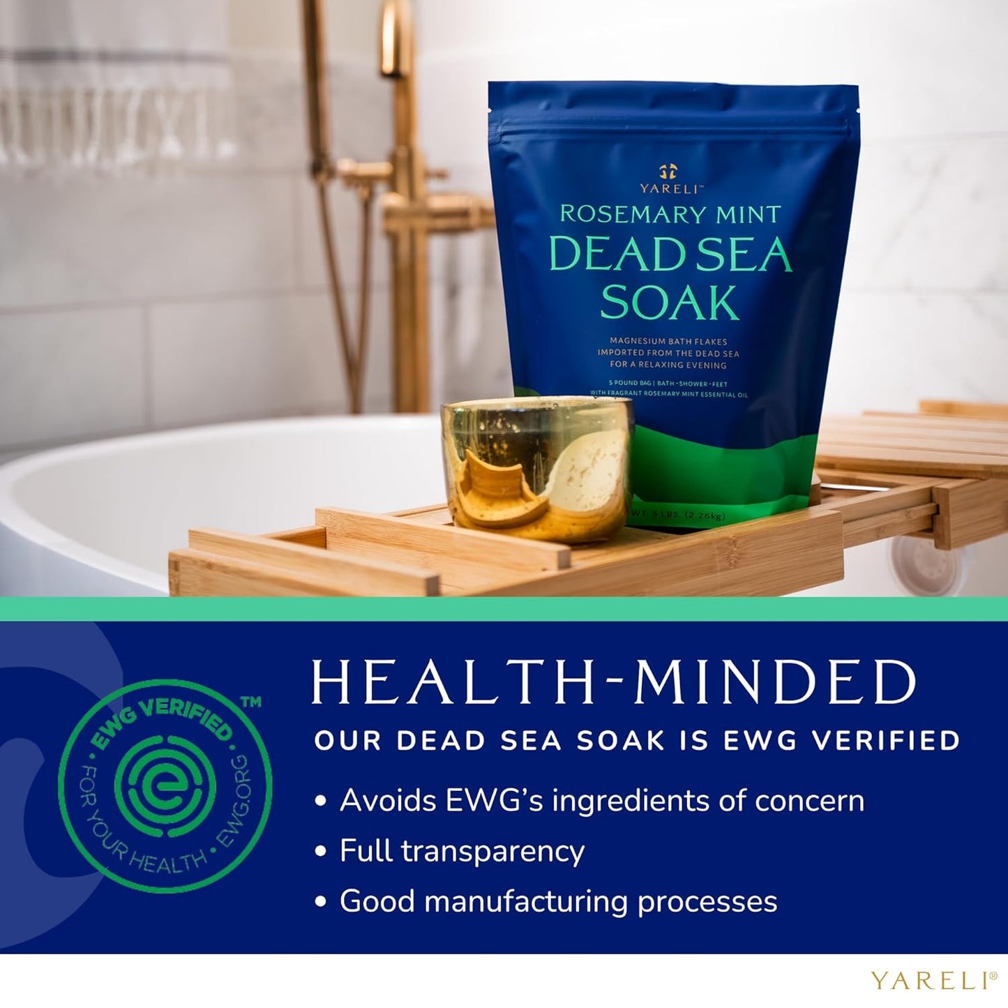 Yareli Magnesium Flakes, 5lb Rosemary Peppermint, Dead Sea Bath and Foot Soak, Alternative to Epsom Salt with Over 250,000mg of Magnesium Chloride Per Bag