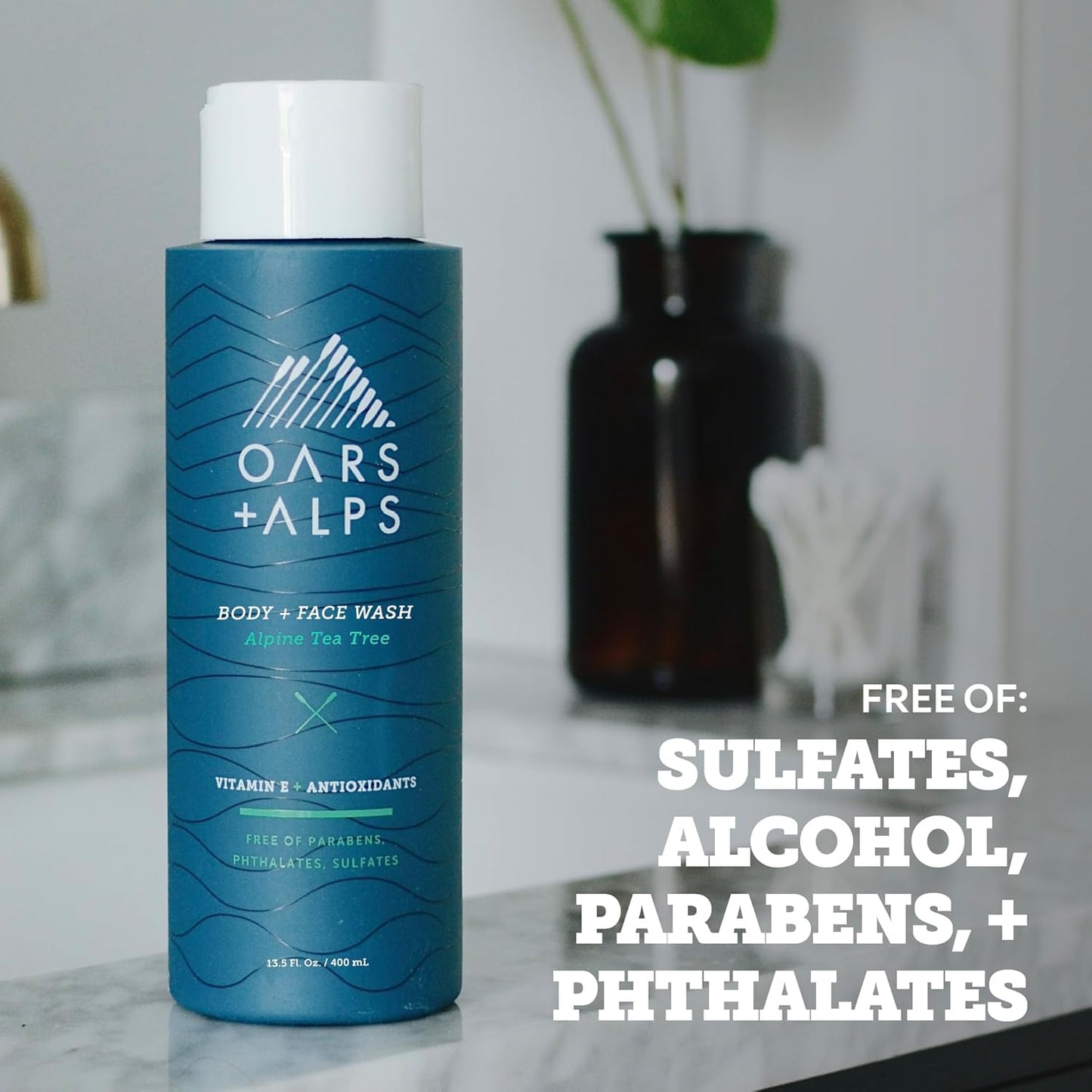 Oars + Alps Men's Moisturizing Body and Face Wash, Skin Care Infused with Vitamin E and Antioxidants, Sulfate Free, Alpine Tea Tree, 3 Pack