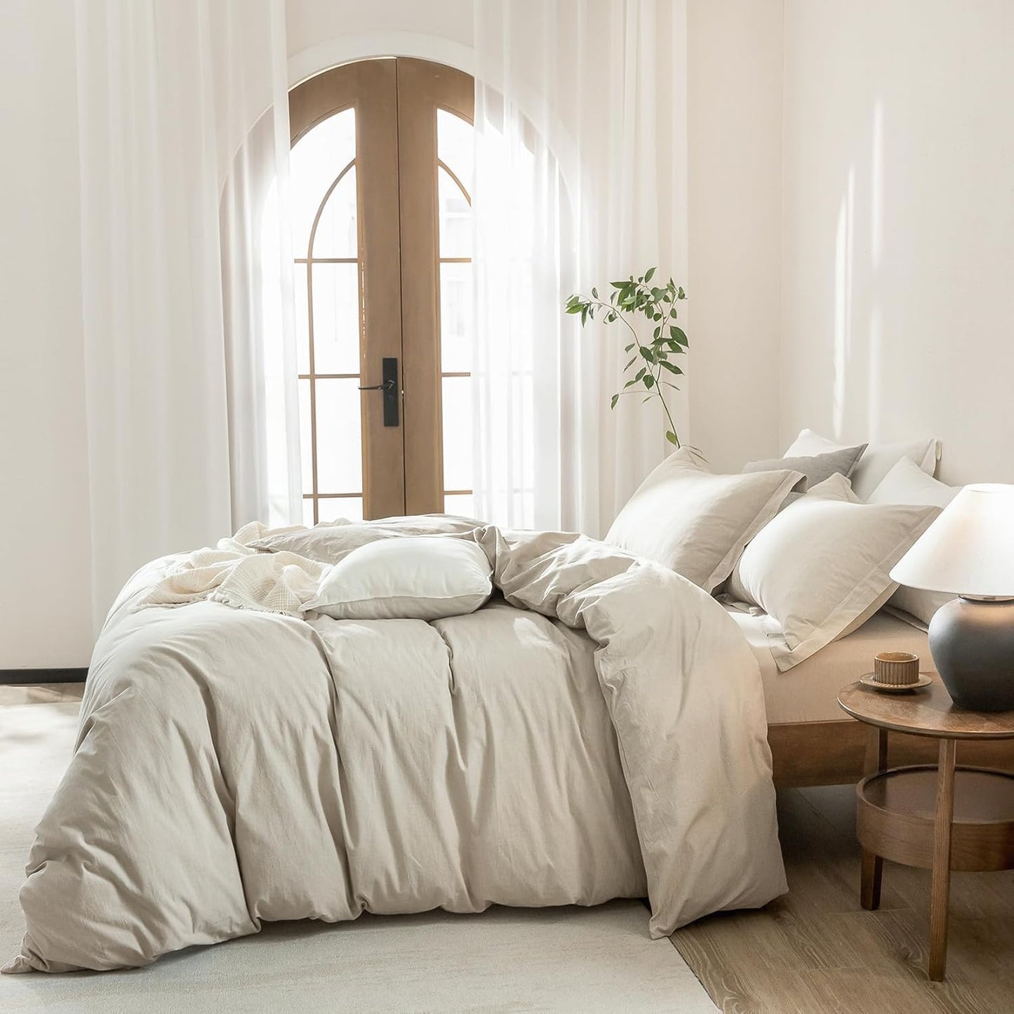 Linen Grey Duvet Cover Oversize Queen Size 98inch x 98inch,100% Washed Cotton Duvet Cover with Zipper Closure and One Pillowcases, Color of New Nature Linen