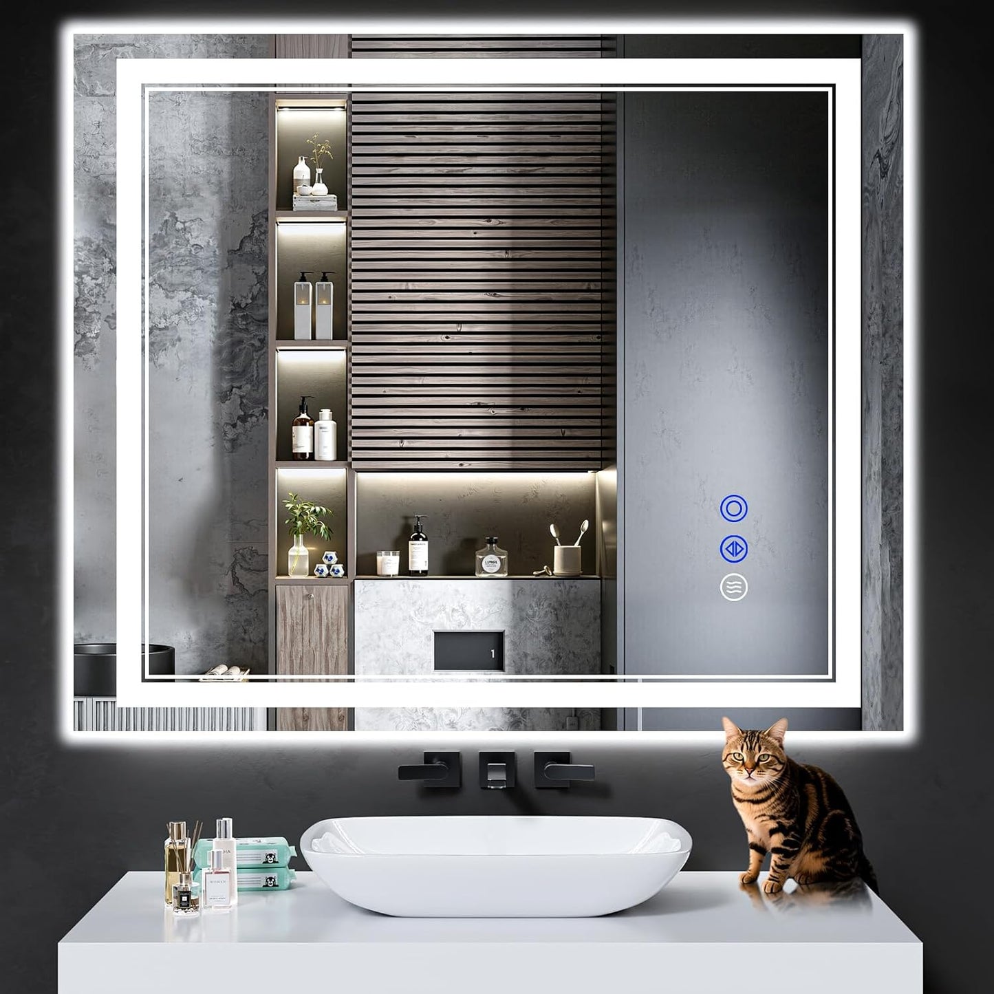 40"x36" LED Bathroom Mirror with Anti-Fog, Stepless Dimmable Lights, 3 Color Modes, Shatter-Proof Tempered Glass, Memory Function & Waterproof Design