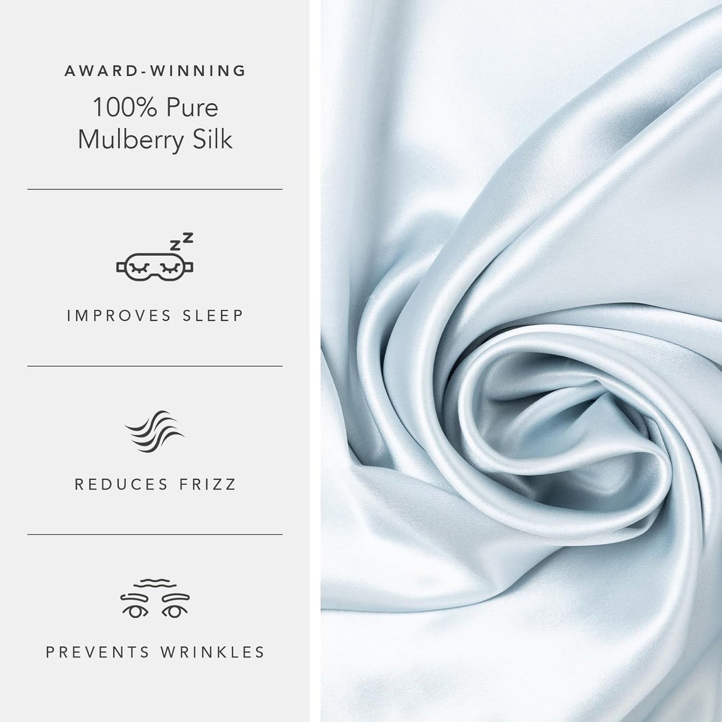 Fishers Finery 25mm 100% Pure Mulberry Silk Pillowcase (Blue King 2 Pack)