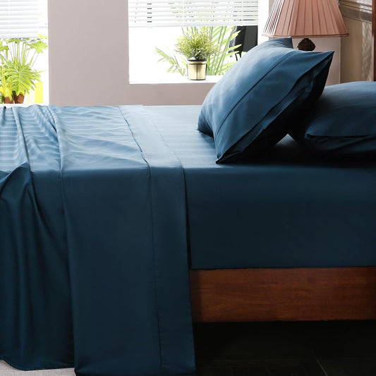 Extra Deep Pocket California King Sheets 18-24 Inch 1000 Thread Count 100% Egyptian Cotton Sateen Weave Soft Breathable 4 Pieces（California King,Navy）