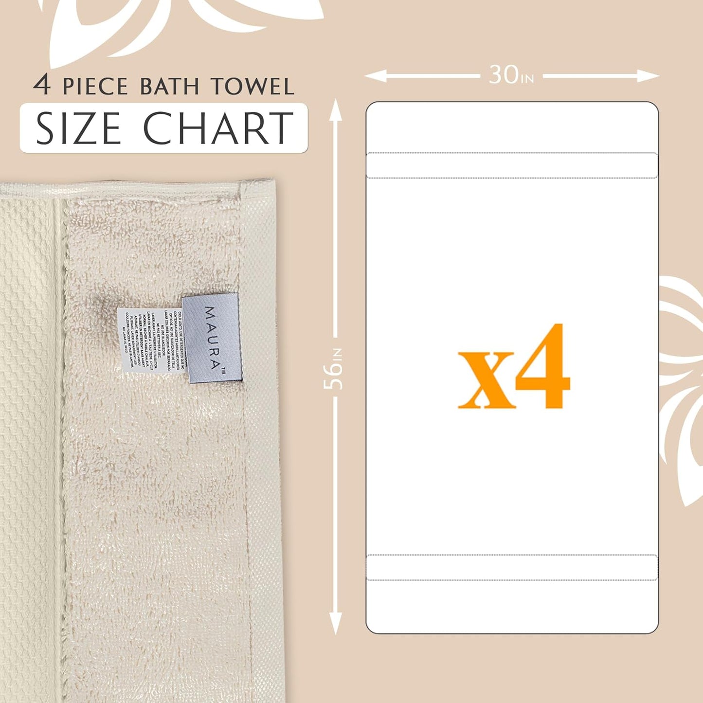 MAURA Ivory Extra Large Turkish Cotton Luxury Bath Towels Set of 4. Ultra-Soft, Thick & Plush Towels for Bathroom - Cream
