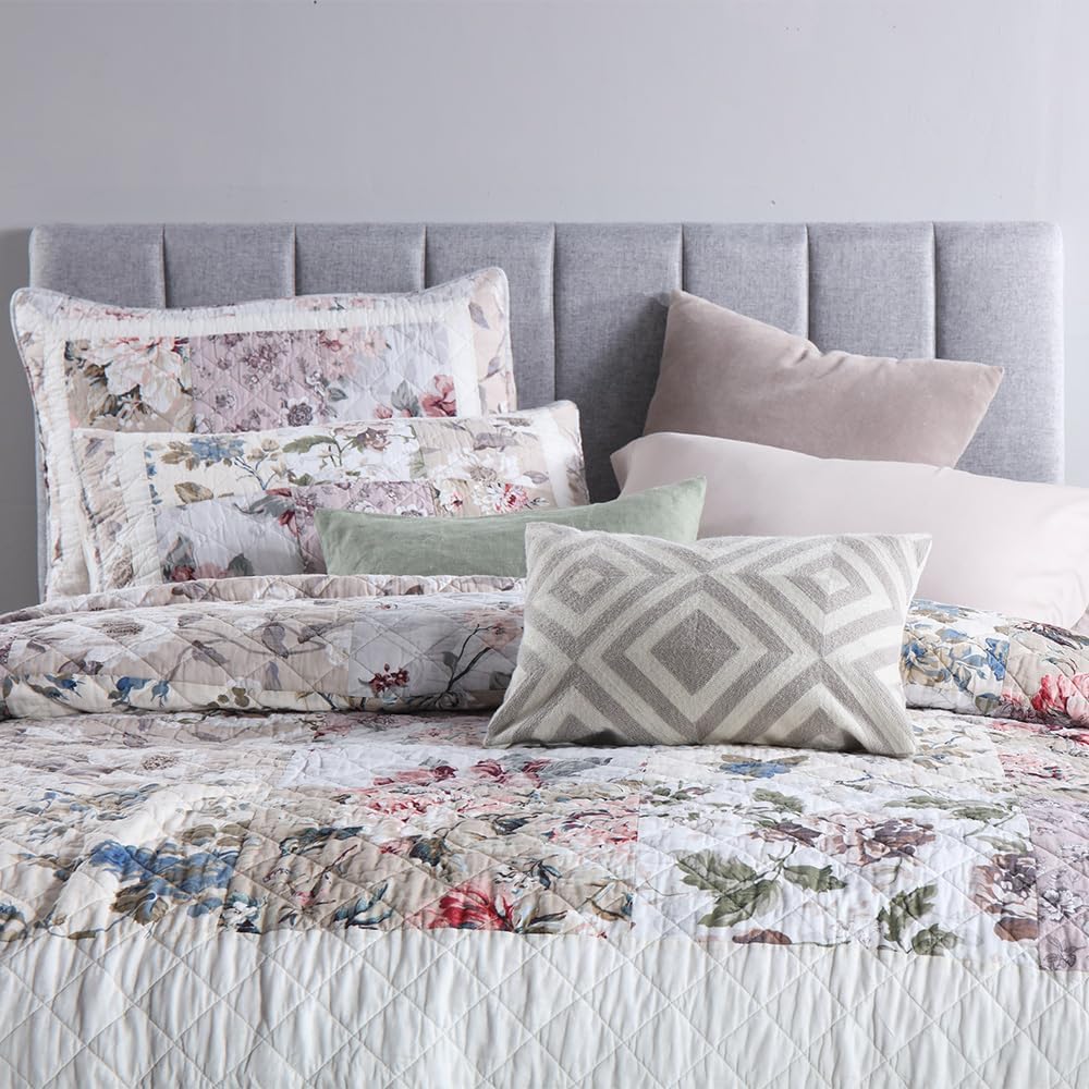 Cotton Bedspread Quilt Bedding Sets 3 Pieces Reversible Coverlet Sets Comforters Vintage Floral Patchwork White Bedspread, Queen Size