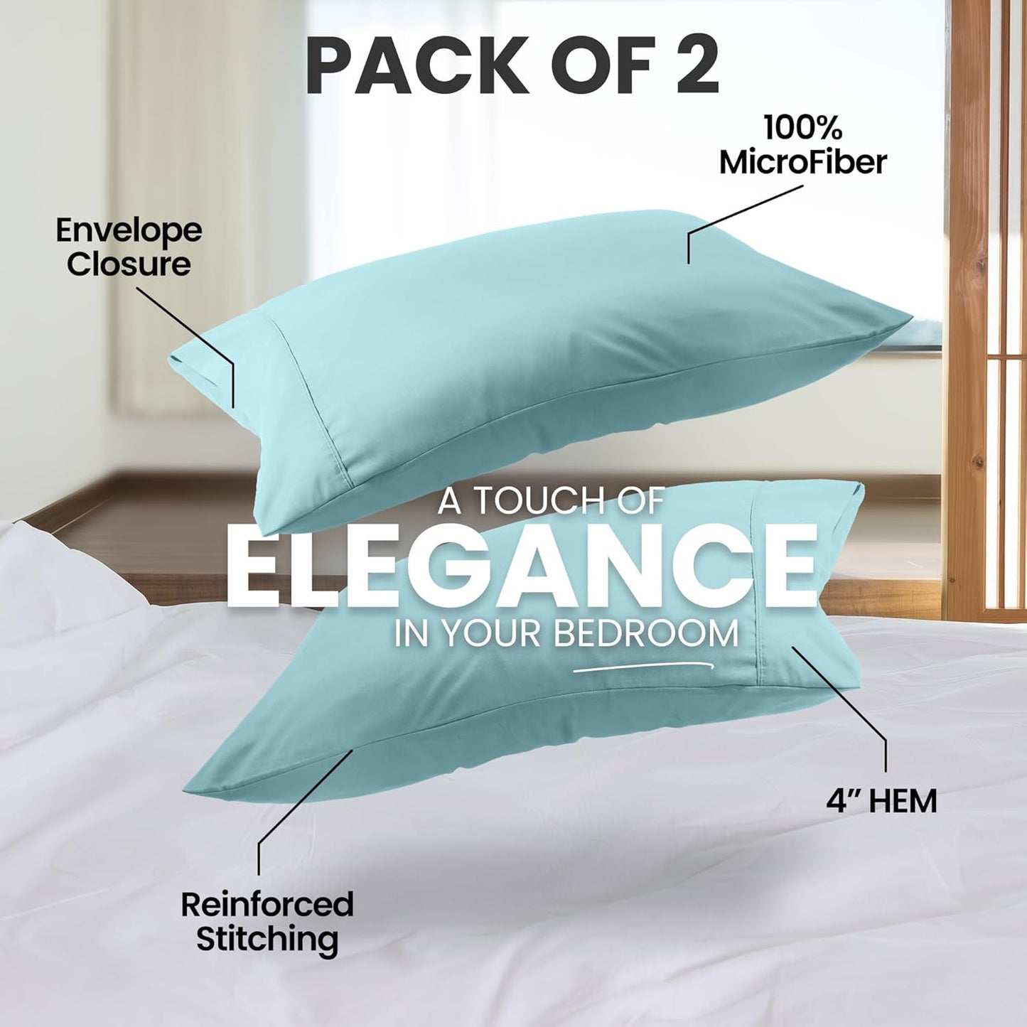 Pillow Covers by Utopia Bedding - Queen Size 2-Pack – Soft Brushed Microfiber – Perfect for Hospitals, Hotels, Guest Rooms – Oeko-TEX Certified, 20x30 Inches (Spa Blue)