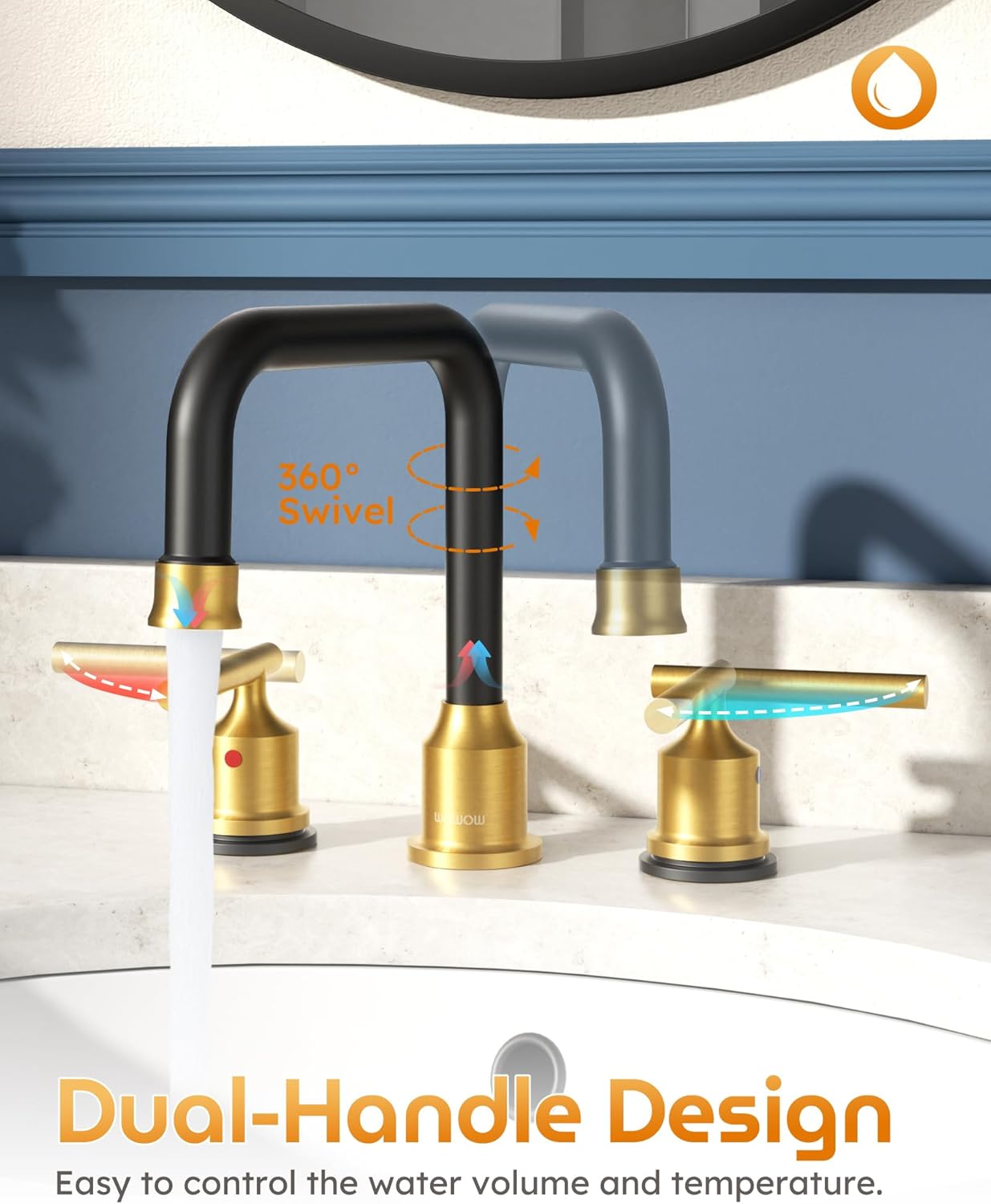 WOWOW Widespread Bathroom Faucet 3 Hole Bathroom Sink Faucet 2 Handle Vanity Faucet 8 Inch with Pop-Up Drain Black and Gold