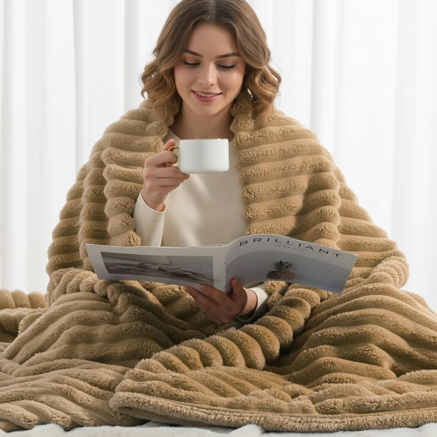 decorUhome Christmas Soft Fleece Brown Blanket King Size for Bed, Cozy Fluffy Plush Flannel Large Striped Throws for Couch Sofa, Lightweight Decorative Fuzzy Blanket for Woman, 108x90 Inches