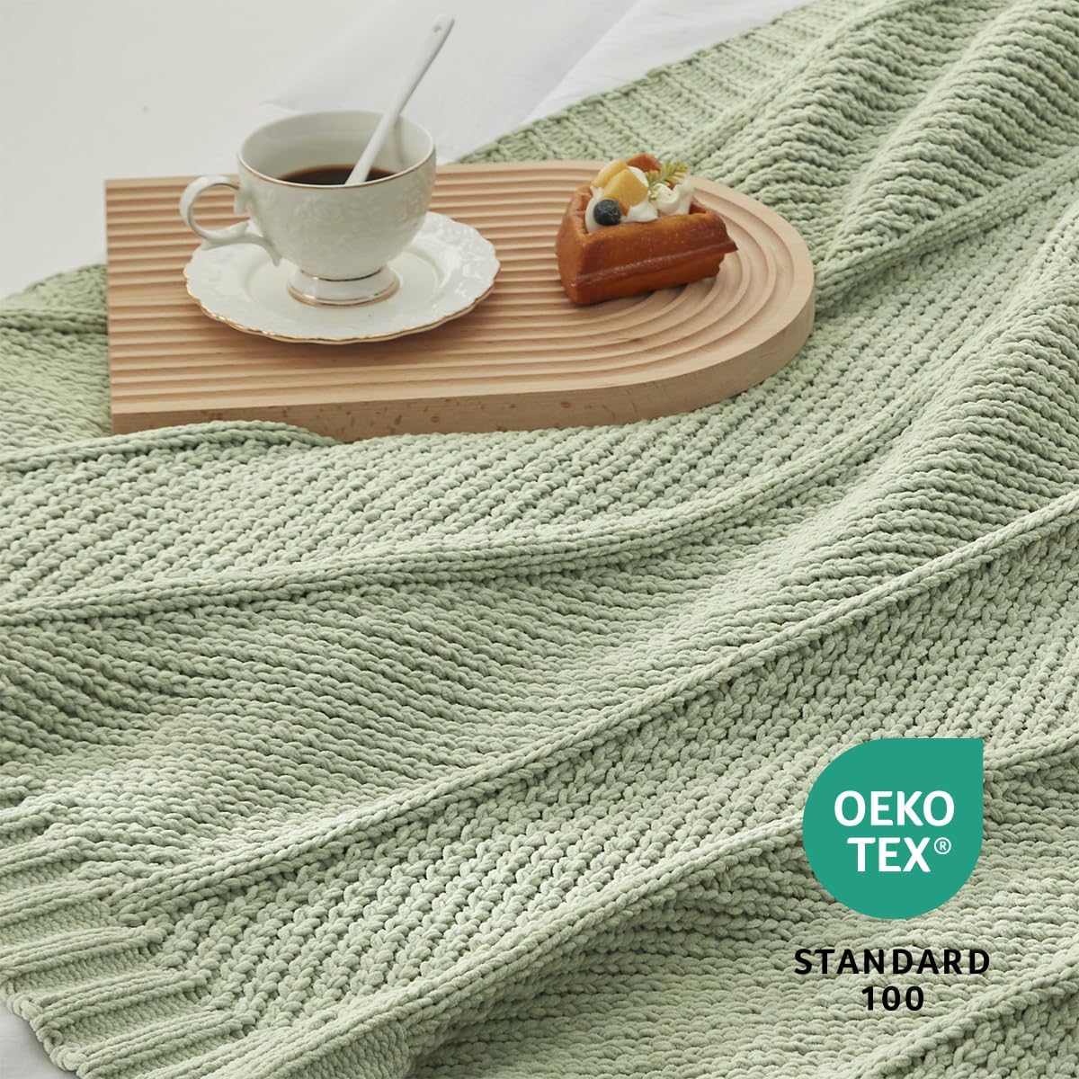 Amélie Home Chevron Chenille Knit Throw Blanket for Couch, Cozy Texture Decorative Soft Blanket for Sofa & Chair, 50"x60", Sage Green