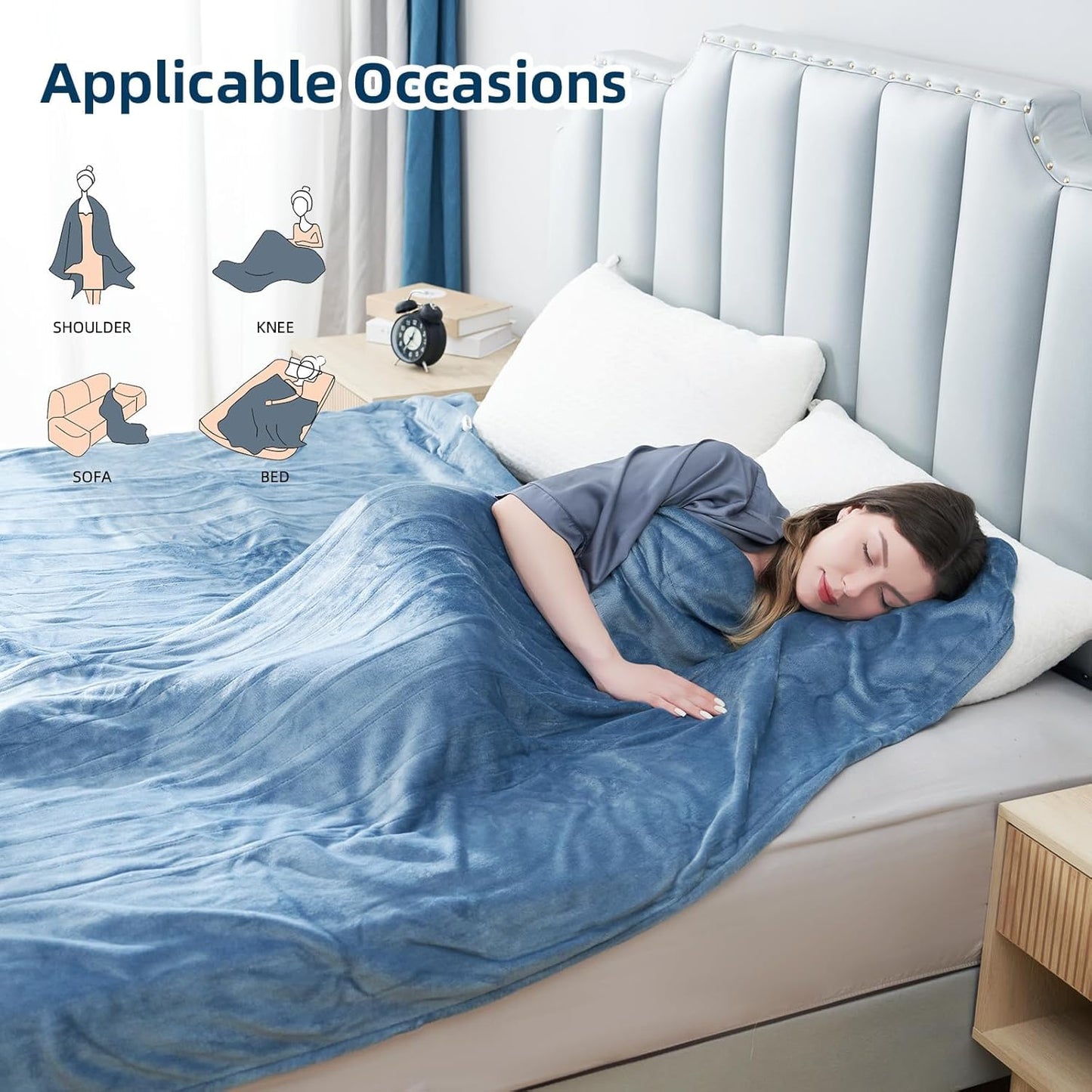 Electric Heated Blanket Full Size 72"x 84", Super Cozy Soft with 6 Heat Levels & 10 Hours Auto of, Quick Heating for Bedroom Living Room Machine Washable, Light Blue Grey