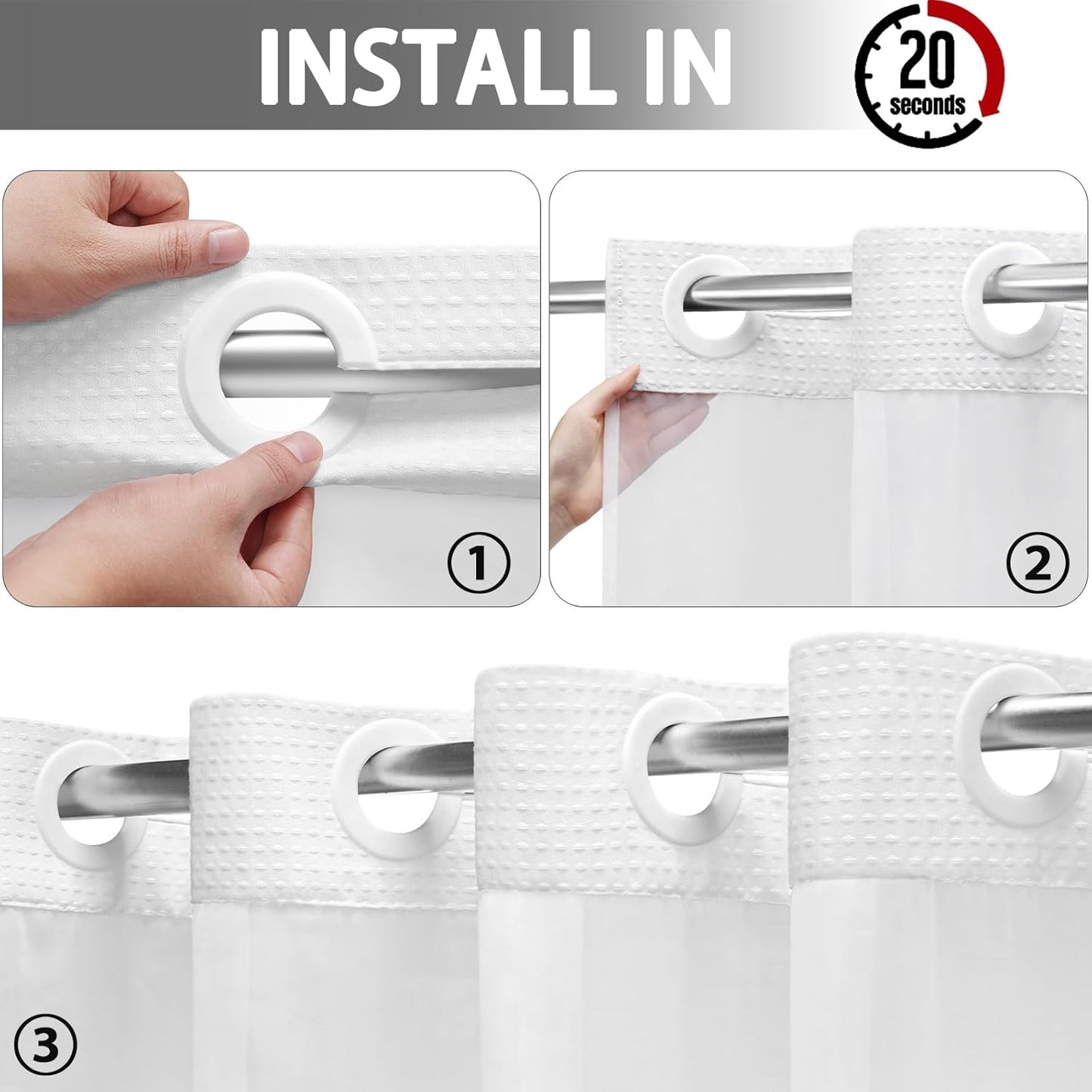 YellyHommy No Hook Shower Curtain with Snap in Fabric Liner Set Less Time White Waffle Shower Curtain for Bathroom 87" L x 72" W
