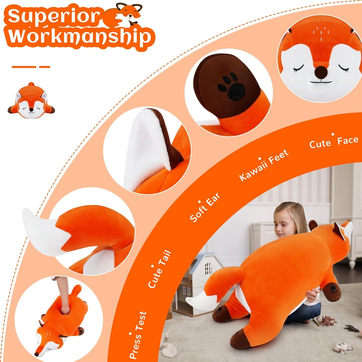 30'' Giant Foxy Plush Stuffed Animal- Fox Plush Pillow, Orange Fox Plushies, Large Sleeping Fox Plush Toy, Cute Hugging Plush Pillow, Room Decor Christmas Birthday Gifts for Kids Girls Boys