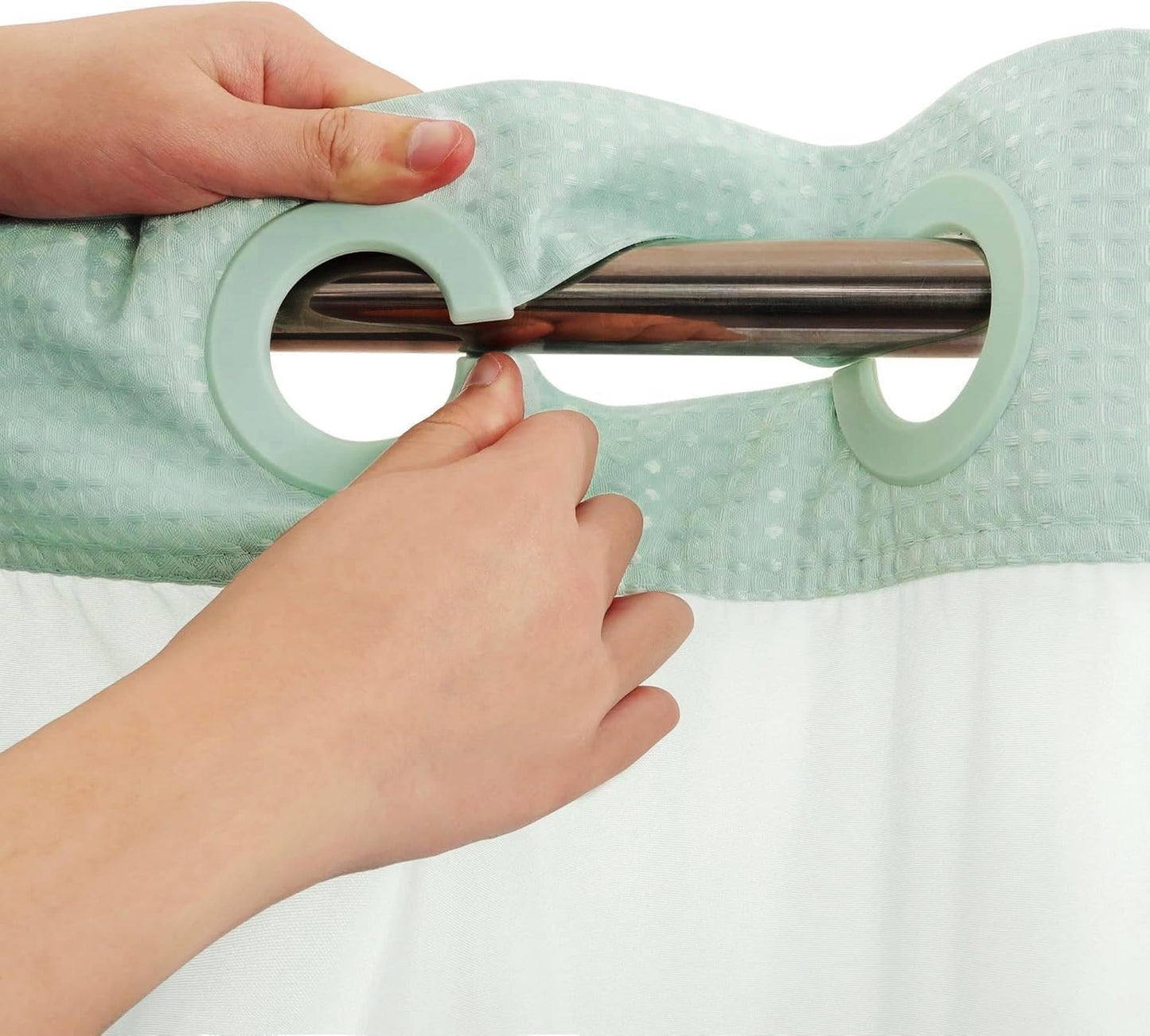 River Dream Heavyweight No Hooks Required Dotted Waffle Weave Shower Curtain with Snap in Liner - 71W x 74H,Hotel Grade,Spa Like Bath Curtain,Misty Blue