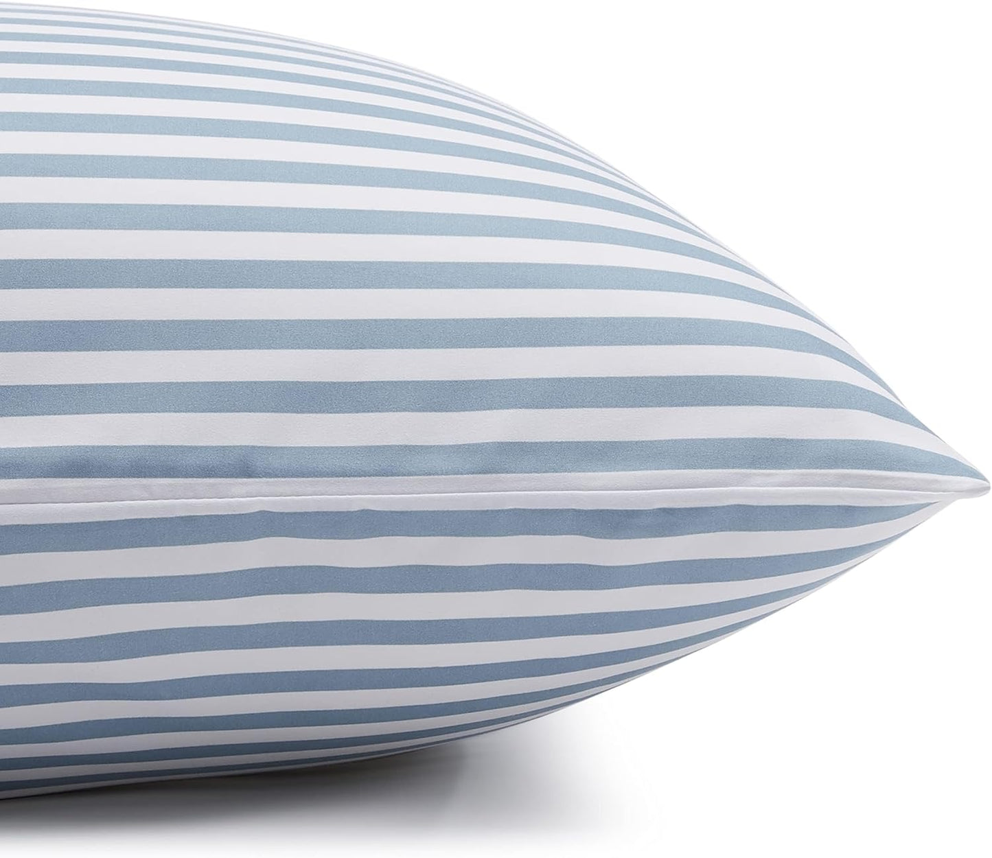 Amazon Basics Lightweight Super Soft Easy Care Microfiber 3 Piece Bed Sheet Set with 14-inch Deep Pockets - Twin, Dusty Blue Pinstripe,Printed (Pack of 4)