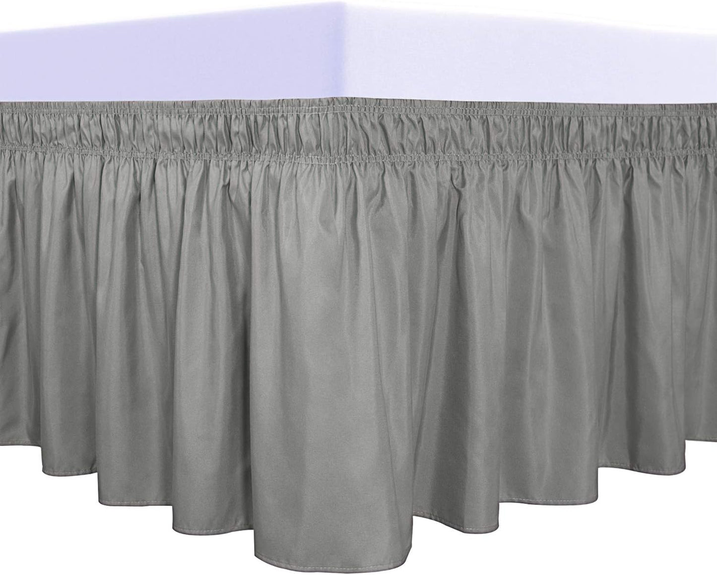 PureFit Wrap Around Ruffled Bed Skirt with Adjustable Elastic Belt - 14 Inch Drop Easy to Put On, Wrinkle Free Bedskirt Dust Ruffles, Bed Frame Cover for Queen, King and C-King Size Beds, Gray