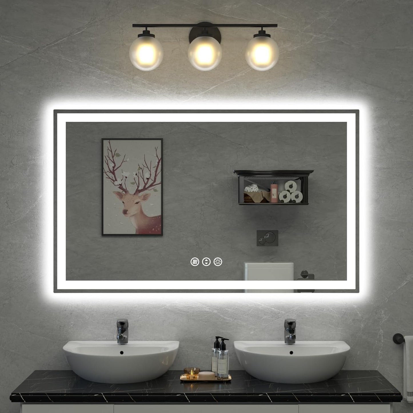 60"x 36" LED Bathroom Mirror, Double Lighting Sources Dimmable, Backlit + Front Lit, Anti-Fog, Stepless Dimmable, Lighted Bathroom Vanity Mirror for Wall Tempered Glass (Horizontal/Vertical)