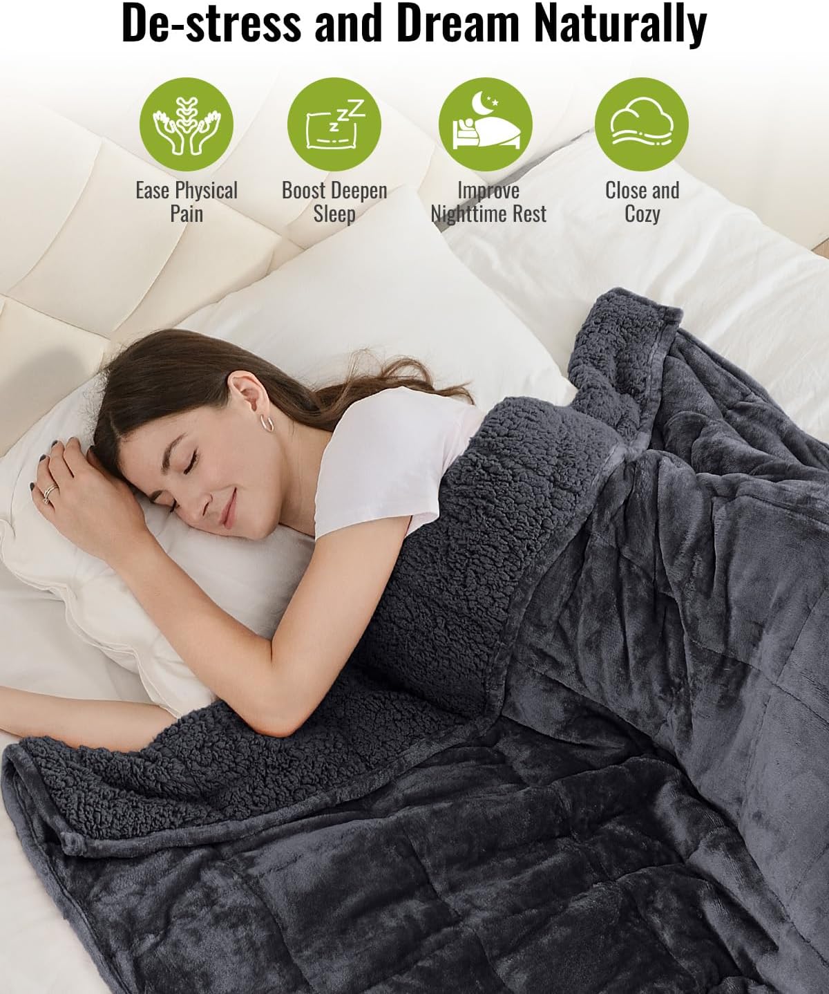 Uttermara Weighted Blanket for Adults, Twin Size 12 lbs Heavy Blanket with Reversible Soft Shiny Velour Fleece and Cozy Warm Sherpa for Couch Bed, Calming and Relaxing, 48 x 72 inches in Dark Grey