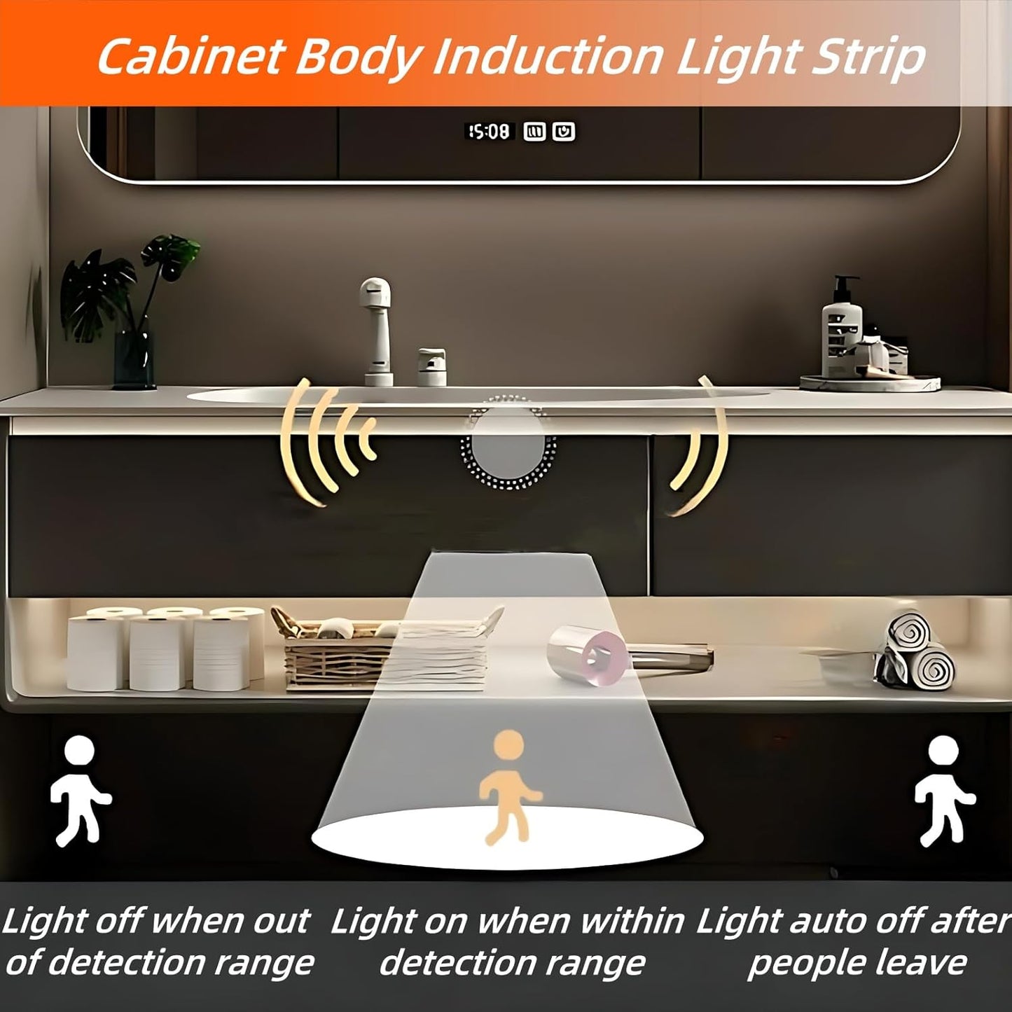 52IN Grey Bathroom Vanity Set - Floating Bathroom Vanity with Single Sink | Including LED Smart Defogging Mirror Cabinet & Time Display Function, Equipped with Motion Sensing Light Strip (Style B)