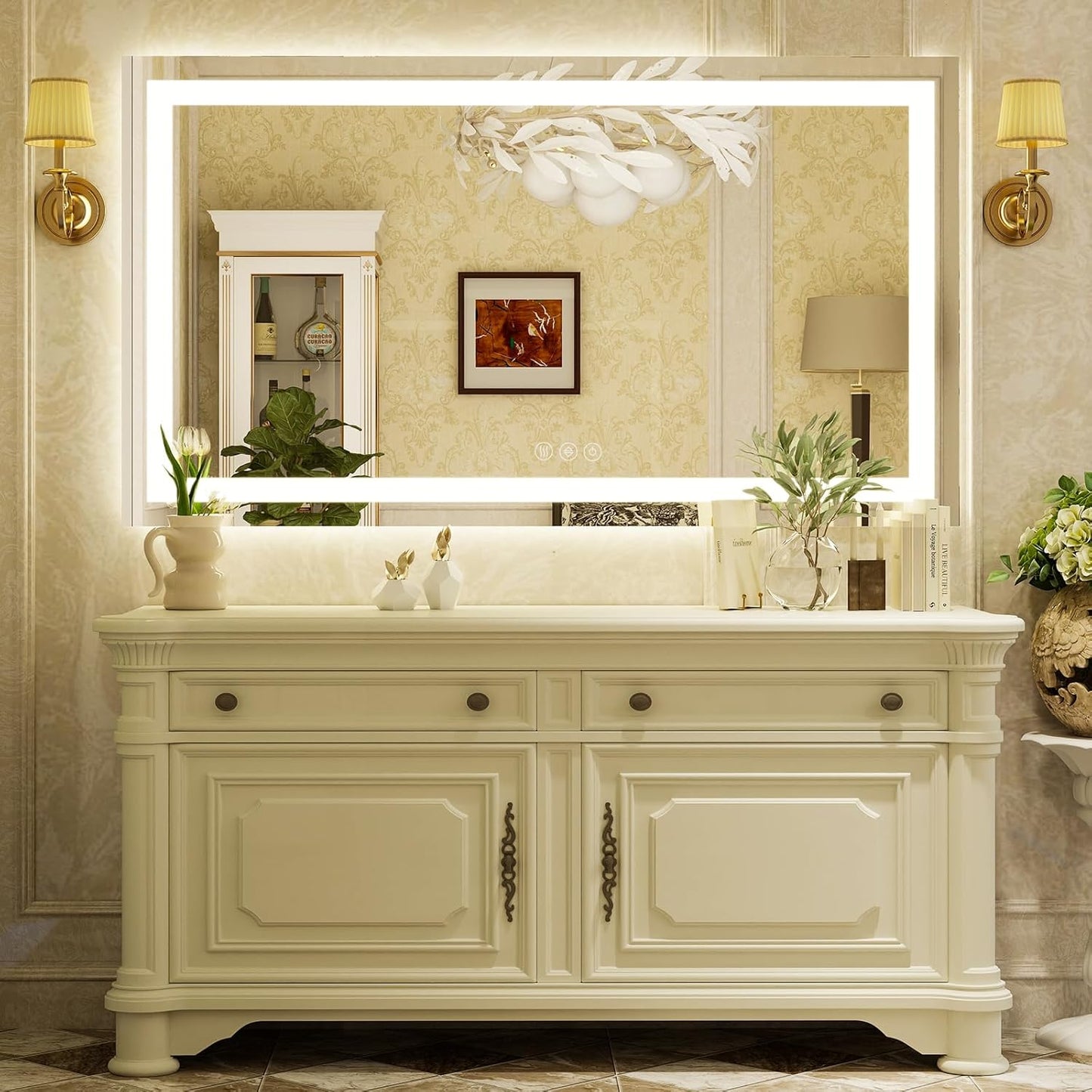 36"x 48"LED Bathroom Mirror, Backlit + Front Lit, LED Bathroom Mirror with Lights for Wall, 3 Colors, Anti-Fog, Dimmable Brightness, Memory Function, Tempered Glass