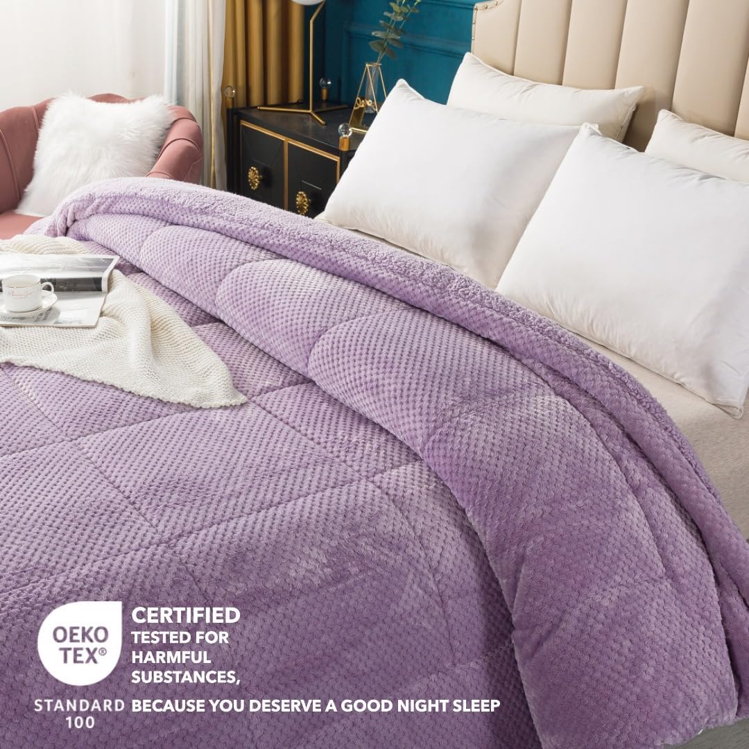 KASENTEX Super Ultra Soft Luxury Plush Sherpa Comforter, Cozy Reversible Faux Fur Machine Washable Bedding, Purple, King Size
