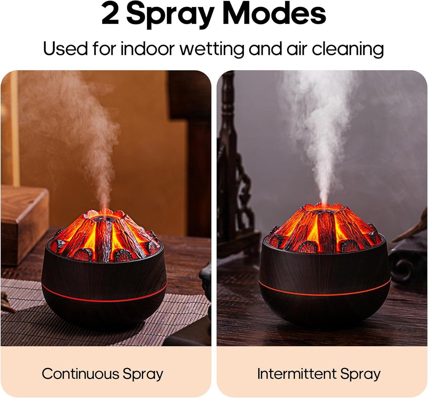 Flame Essential Diffuser Bonfire Humidifier 300ml Ultra-Quiet Auto-Off Aromatherapy Diffuser Campfire Flame Fire Diffuser for Home, Office or Gym- Black