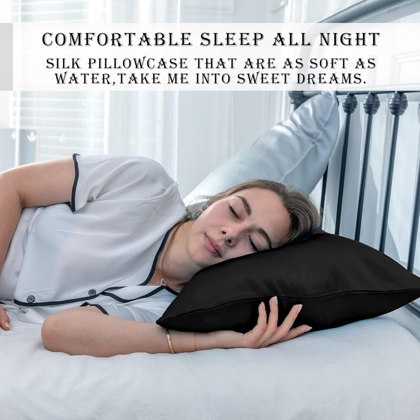 Silk Body Pillowcase Mulberry Silk Pillow Cases with Zipper Soft Breathable Smooth Cooling 20x54 inches Pillowcase for Sleep (Black,20"X 54",1Pcs)