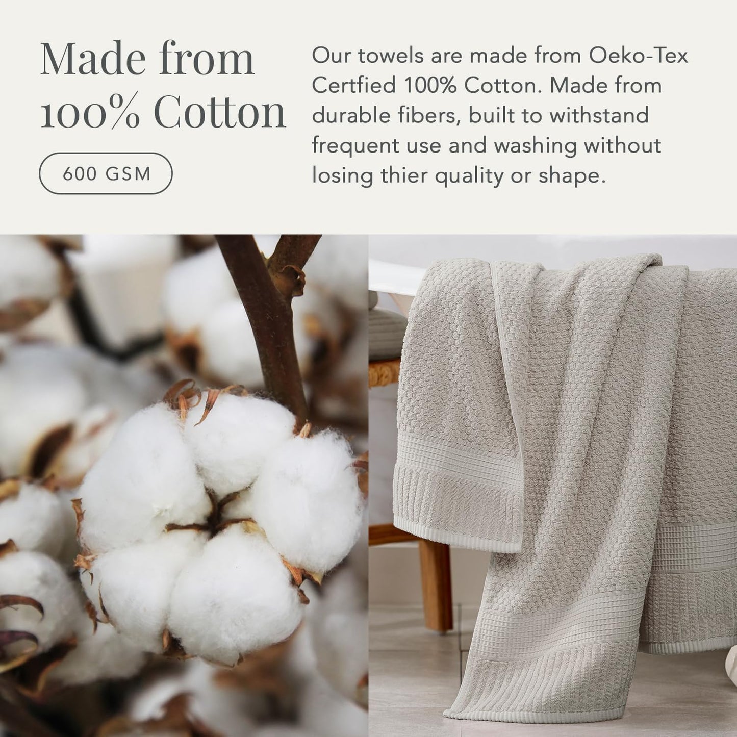 NY Loft 100% Cotton Towel Set 6 Piece | Super Soft & Absorbent Quick-Dry 2 Bath Towels 2 Hand Towels and 2 Washcloths |Textured and Durable Cotton | Trinity Collection (6 Piece Set, Quiet Grey)