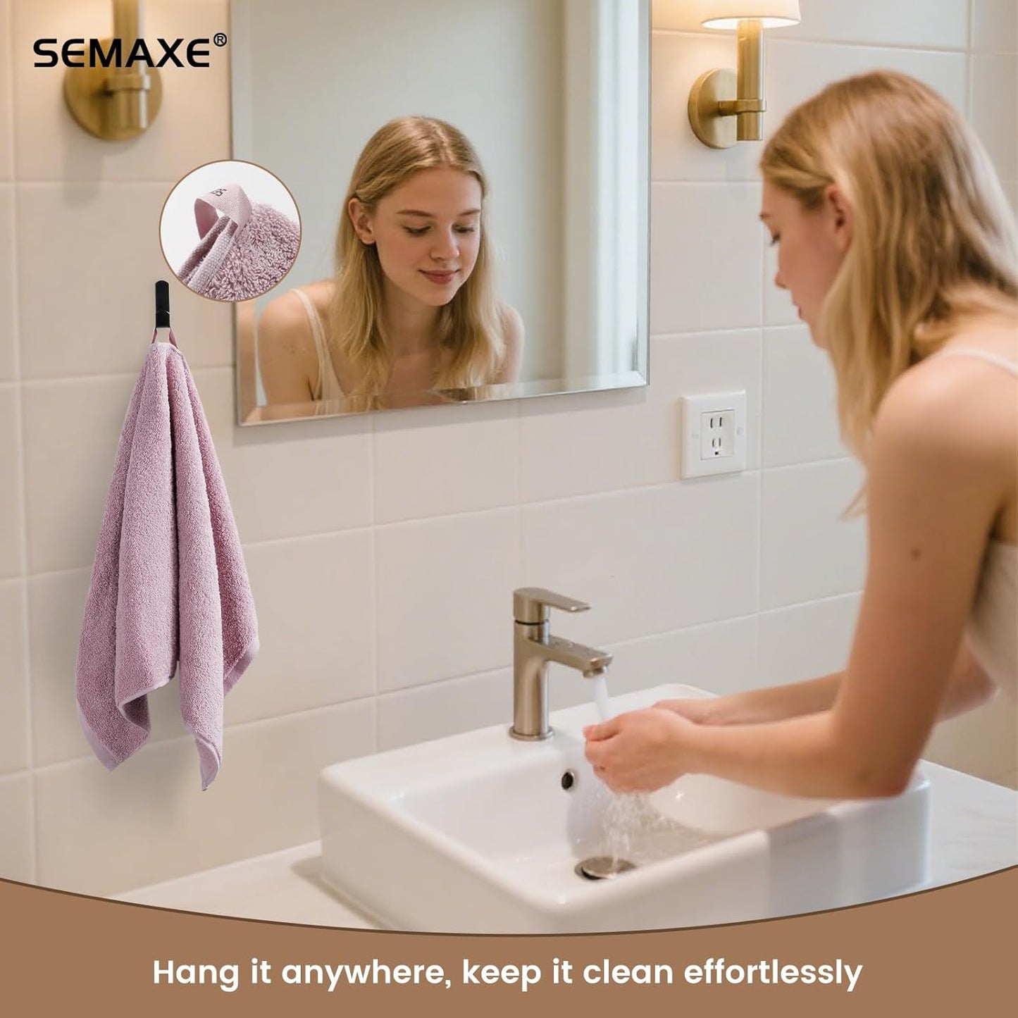 SEMAXE Purple Hand Towels for Bathroom, 100% Cotton Towels with Hanging Loops, Soft and Highly Absorbent, 4 Pack Hand Towel Set for Gym, Shower, Hotel, Spa and Kitchen