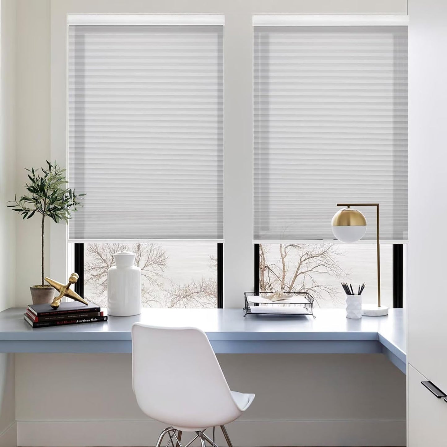 MYshade 1.5-Inch Cellular Cordless Light Filtering Shades,Thermal Insulating Noise Reducing Waterproof Blinds,Honeycomb Window Treatments for Indoor Light Control (Grey-32 W x 72" H)