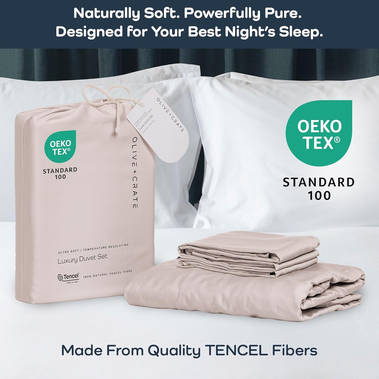 Olive + Crate Tencel Eucalyptus Cooling Duvet Cover Set - Hypoallergenic, Lyocell Tencel Duvet Cover - Soft, Temperature Regulating with Hidden Button Closure & Corner Ties - Queen Size [Barely Pink]