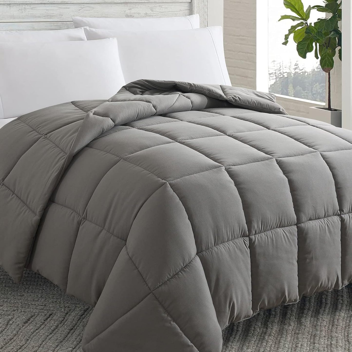 Cosybay Down Alternative Comforter (Dark Grey, Full) - All Season Soft Quilted Full Size Bed Comforter - Duvet Insert with Corner Tabs - Winter Summer Warm Fluffy, 82x86 inches