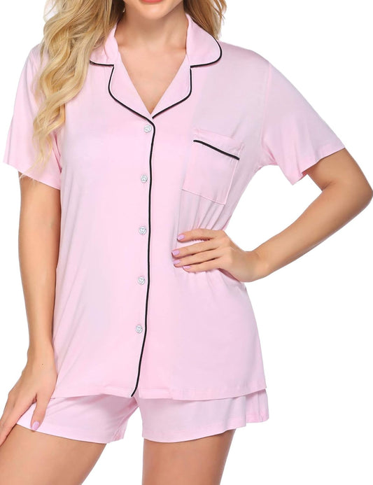 Ekouaer Pajamas for Women Set Silk Satin Pjs Shorts Sleepwear 2 Piece Loungewear S-XXL
