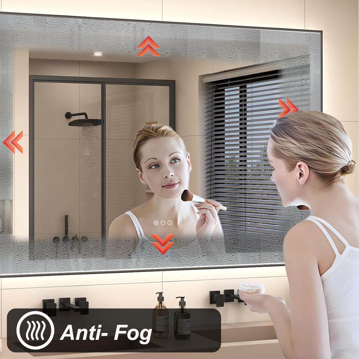 SMIROR Black LED Bathroom Mirror 50x36, Lighted Vanity Mirrors with Lights, Dimmable, Anti-Fog, Memory, Shatterproof (Real Front Lights + Backlit)