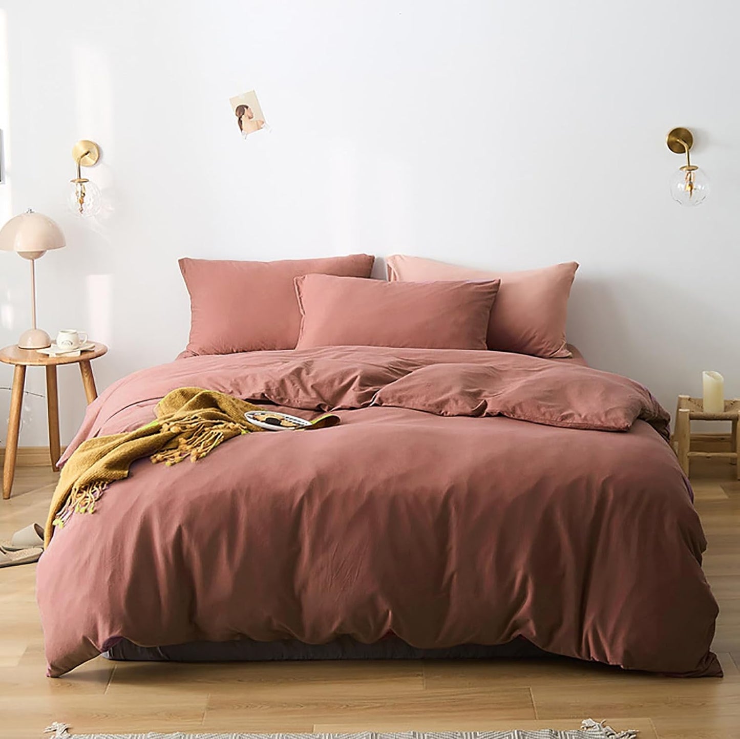 Cottonight Brick Red Comforter Set California King Marroon Bedding Comforter Set Solid Modern Cotton Blackish Red Blanket Quilts Soft Simple 3 Piece Cal King Comforter Set for Women Men