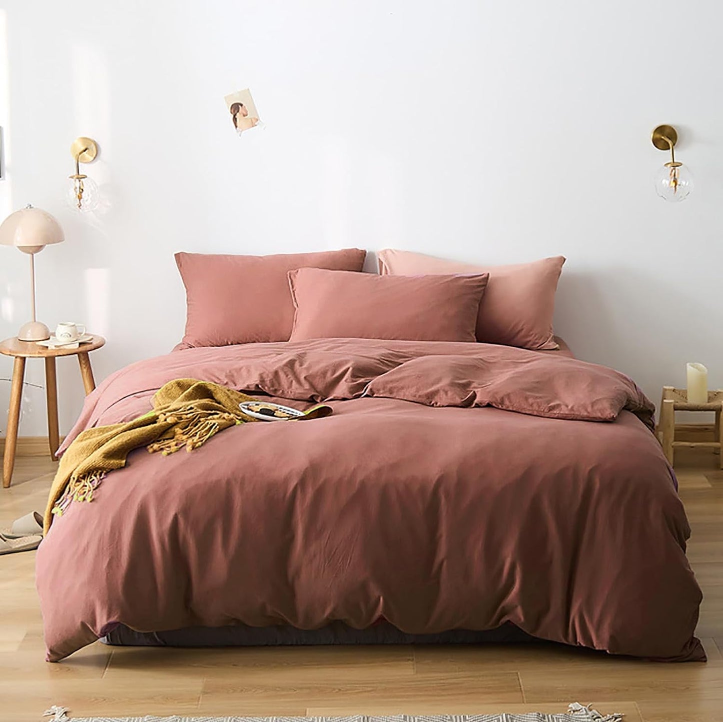 Cottonight Brick Red Comforter Set Full Bedding Set Quilts Blanket 3 Piece Breathable Soft Blackish Red Comforter with 2 Pillowcases for Full Bed Hotel Quality