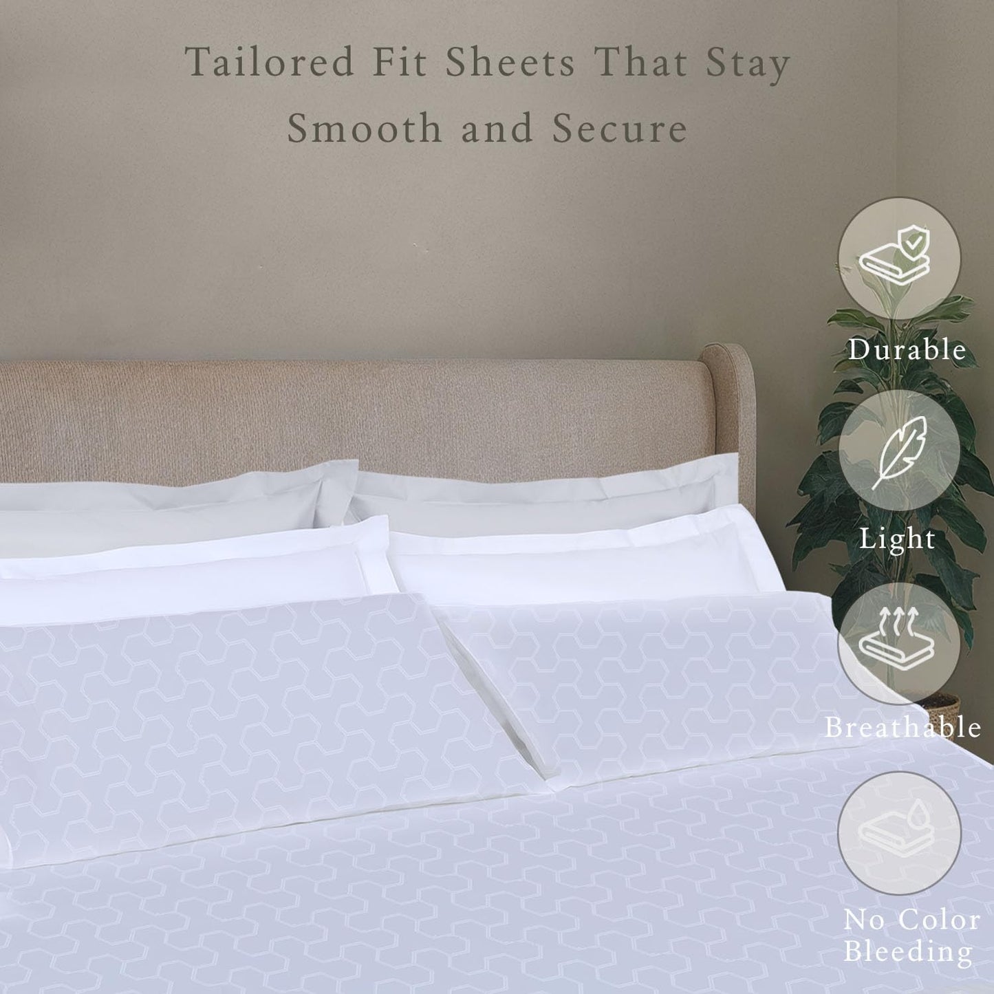 Threadmill 500 Thread Count Twin-XL Size 3 Pc Luxury Cotton Bed Sheet Set, Jacquard Floria Hotel White, Breathable Sheets with 15" Elasticized Deep Pocket, 1 Pillowcase & Free Tote Bag