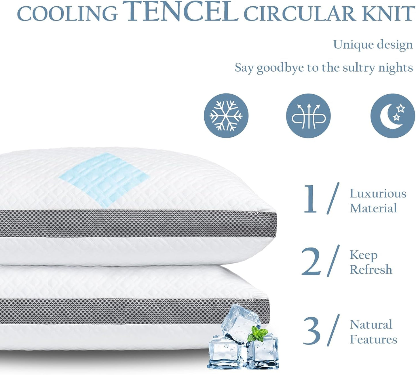 King Size Pillows, Shredded Memory Foam Pillows, Adjustable Bed Pillow for Sleeping, 20"x36"Cooling Tencel Circular Knit Pillows for Side, Back, Stomach Sleepers（Pack of 1）