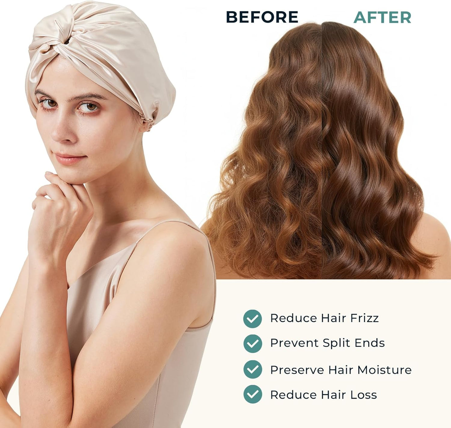 100% Mulberry Silk Bonnet, Double-Layered Hair Bonnet for Sleeping Women, Pure Silk Turban, Night Sleep Hair Wrap