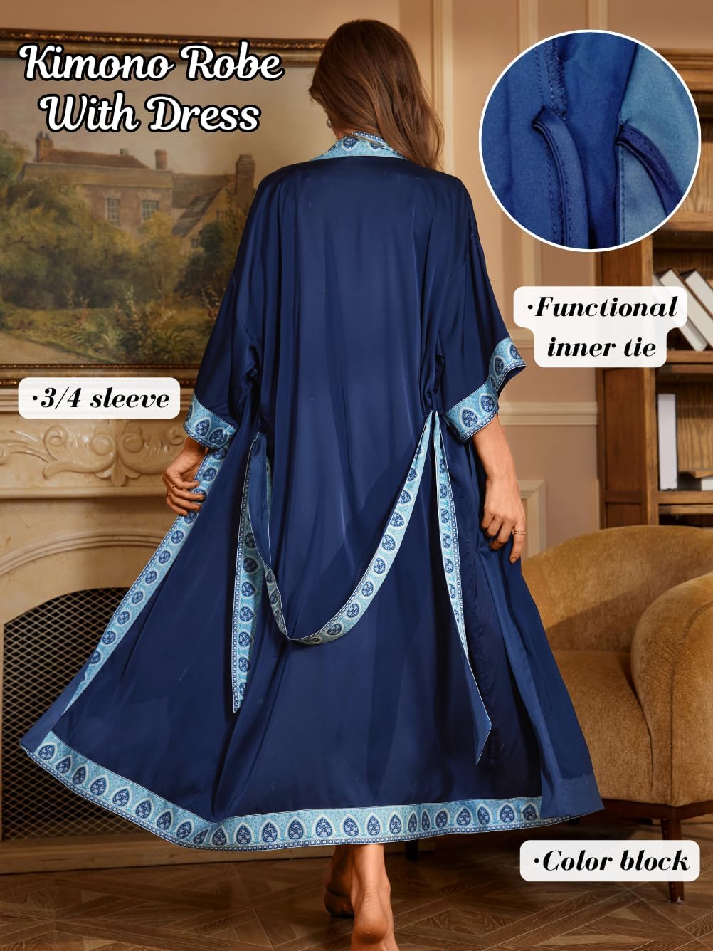 Satin Robe Sets For Women, 2-PC Lightweight Bathrobe, Silk Sleepwear Kimono Bridesmaid Sexy Robes