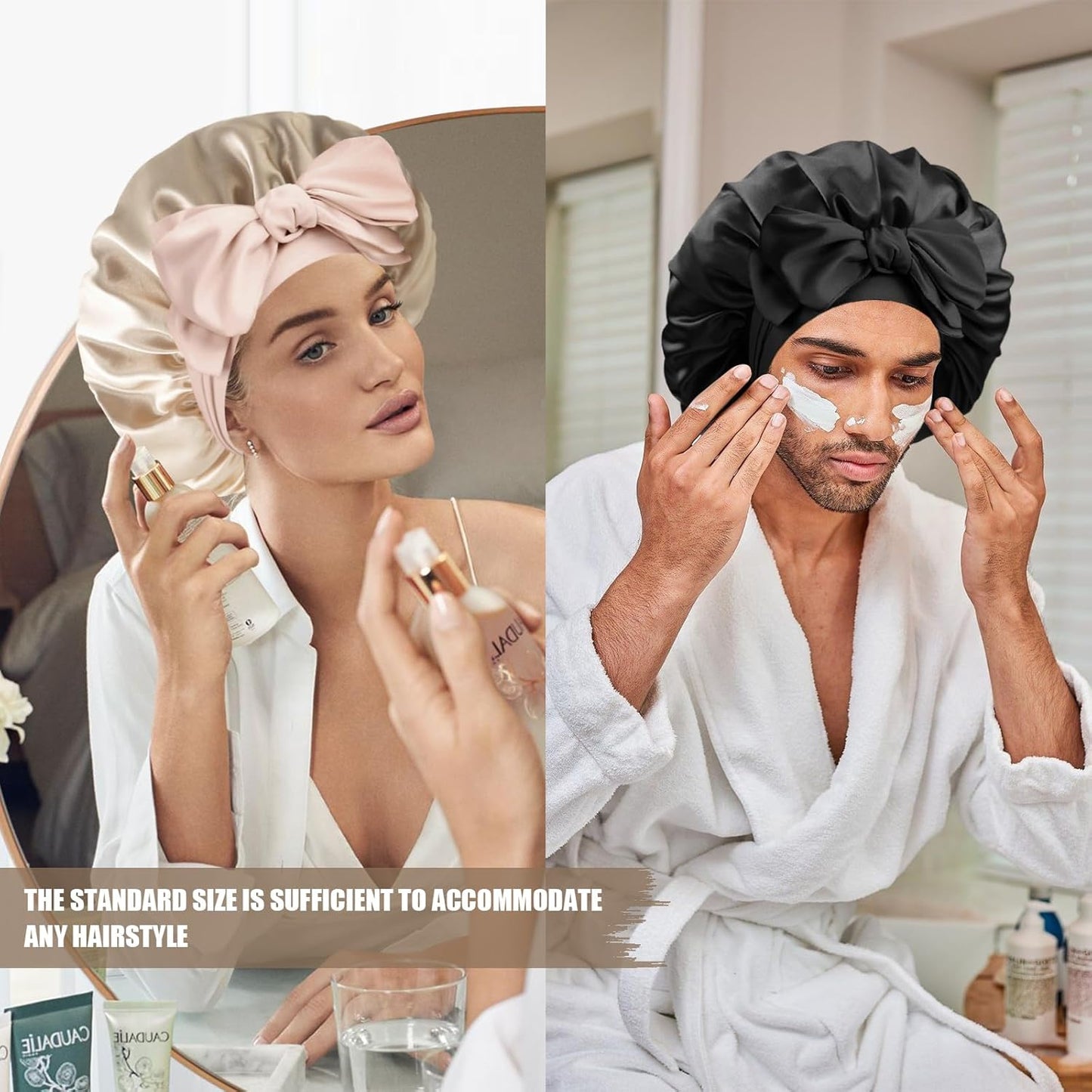 Silk Bonnet for Sleeping Women, Adjustable Soft Satin Lined Bonnet with Tie Band, Double Layer Sleep Night Cap
