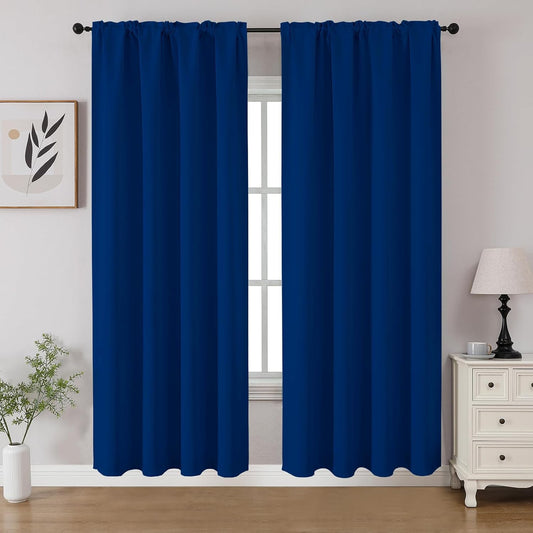 CUCRAF Royal Blue Blackout Curtains 72 inch Length 2 Panels Set, Rod Pocket Room Darkening Drapes for Bedroom Living Room, Insulated Thermal Light Blocking Window Curtain (W52 x L72 Inch)