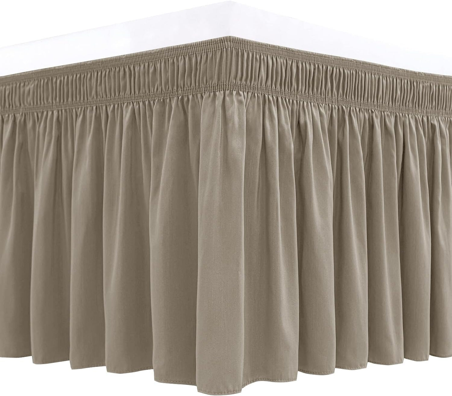 Biscaynebay Wrap Around Bed Skirts for King & Cal King Beds 18" Drop, Taupe Adjustable Elastic Dust Ruffles Easy Fit Wrinkle Resistant Silky Luxurious Fabric Machine Washable
