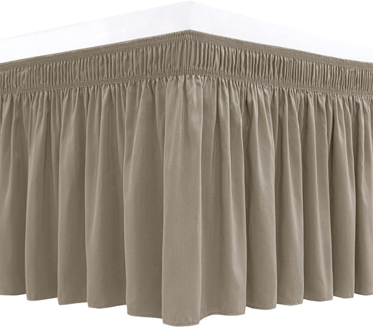 Biscaynebay Wrap Around Bed Skirts for Full & Full XL Beds 15" Drop, Taupe Adjustable Elastic Dust Ruffles Easy Fit Wrinkle & Fade Resistant Silky Luxurious Fabric Machine Washable