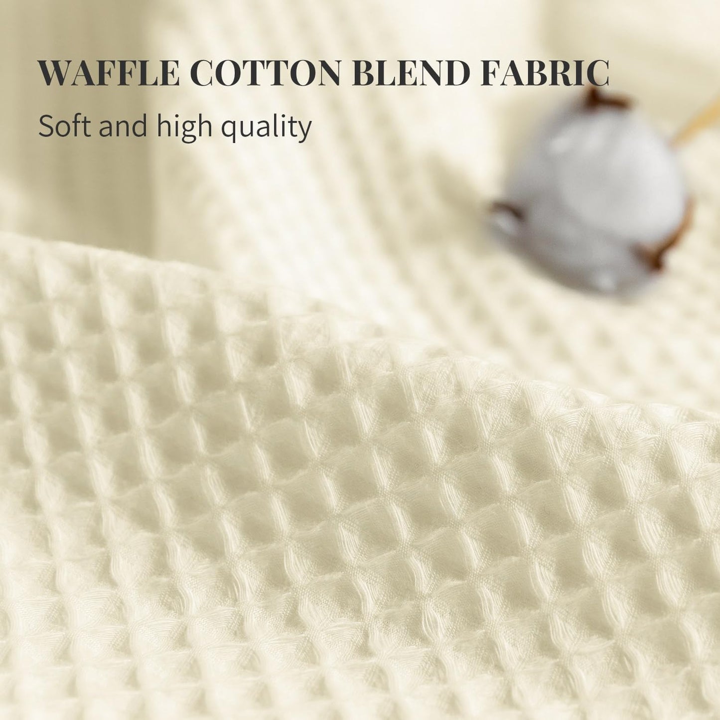 River Dream Cream Fabric Shower Curtain Set, Cotton Blend, Waffle Weave, with Snap in Replacement Liner，71 x 86 inches