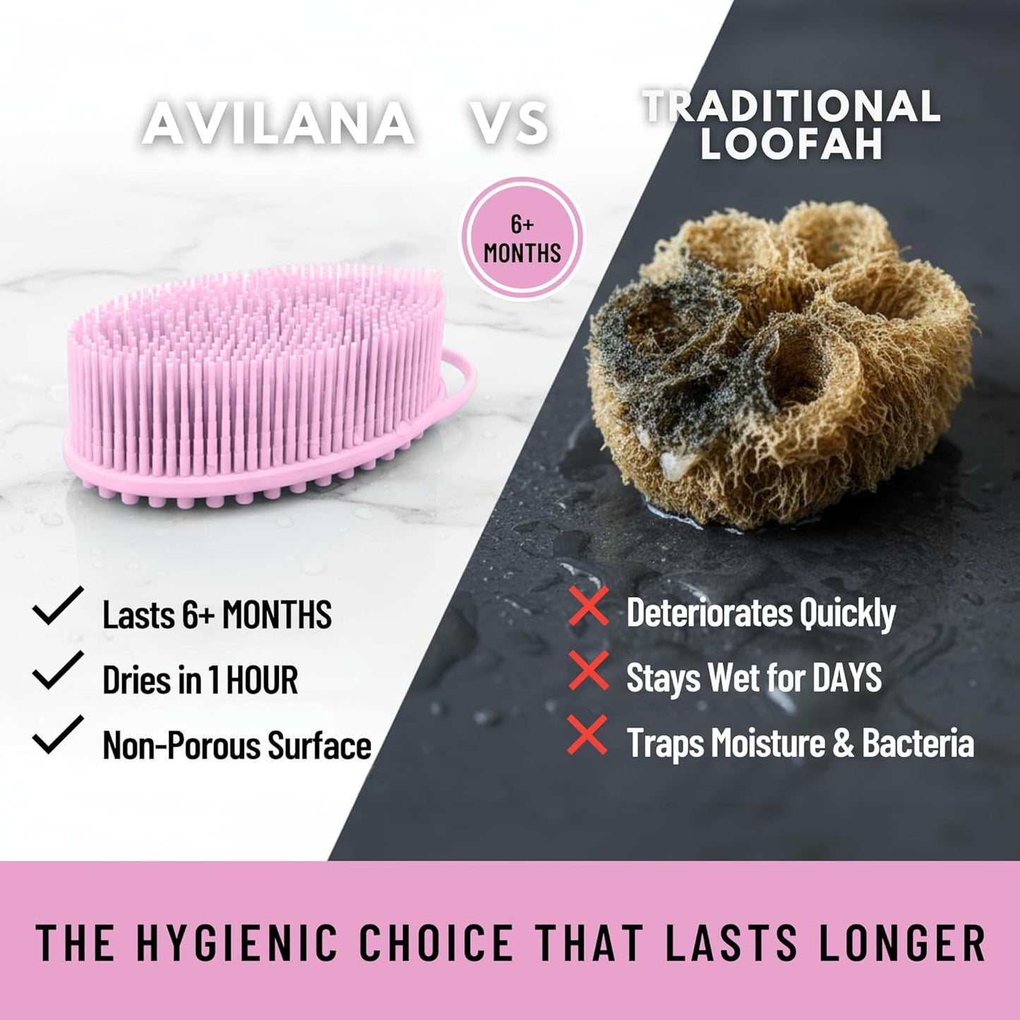 Silicone Body Scrubber for Shower - Gentle Exfoliating Back Scrubber with Soft Bristles - Avilana Premium Dual Sided Bath Brush Massage - Loofah Alternative for Sensitive Skin - Gift Women Men