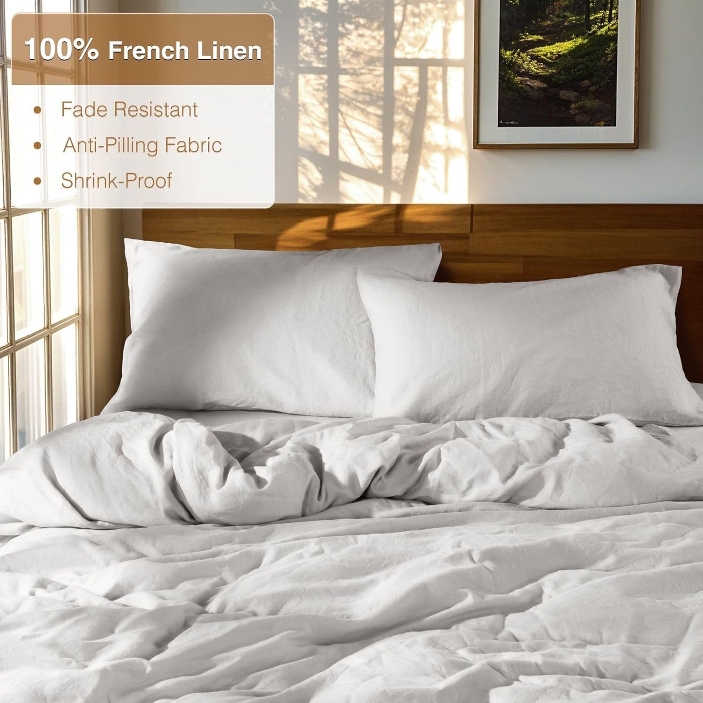 SONORO KATE 100% French Linen Duvet Cover Queen Size, Soft Breathable for Hot Sleepers, Moisture Wicking & Durable Cover Set - Zipper Closure & 4 Corner Ties Duvet Covers 3 Piece (Grey,Queen)