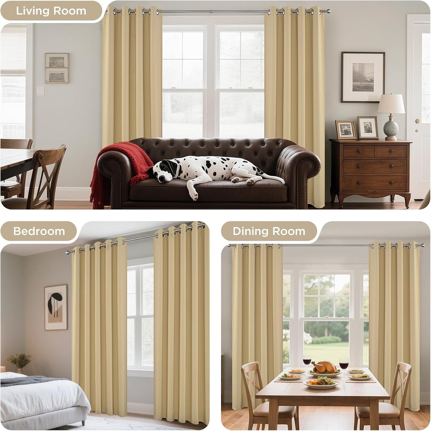 Joydeco Blackout Curtains 72 inches Long 2 Panels Set, Thermal Insulated Long Curtains & Drapes 2 Burg, Room Darkening Grommet Drapes for Bedroom Living Room Windows (W42 x L72 Inch, Beige)