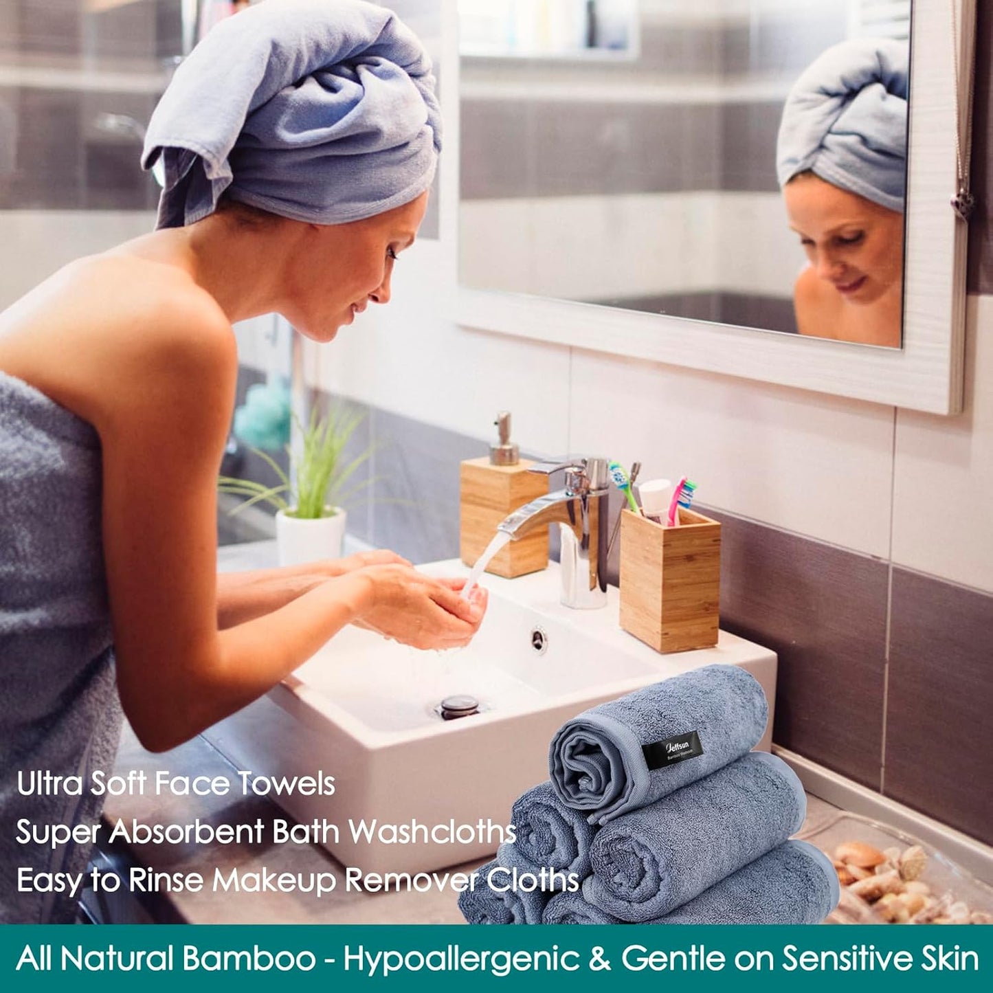 Reusable Makeup Remover Towels, Super Soft and Gentle Face Towels on Sensitive Skin, 13x13 inch Extra Large Wash Cloths for Face and Body, Easy to Clean Fast Dry Denim Blue Facial Cleaning Cloths