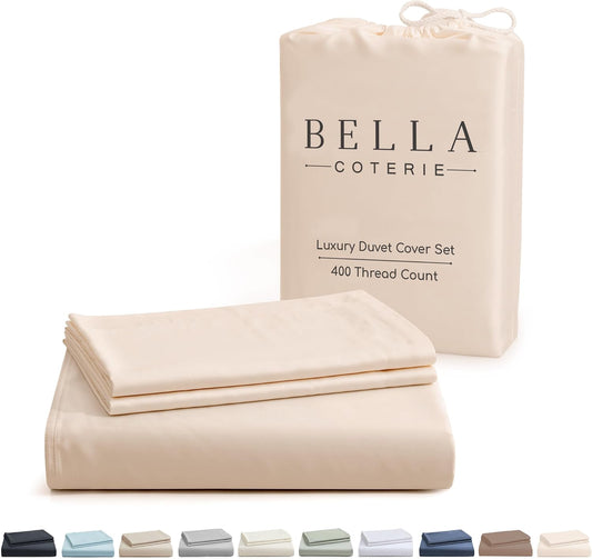 Bella Coterie Luxury Bamboo Viscose California King Size Duvet Cover Set | 100% Organically Grown | Corner Ties | Ultra Soft | Cooling | Two Pillow Shams | 106 x 94 | No Insert [Champagne]