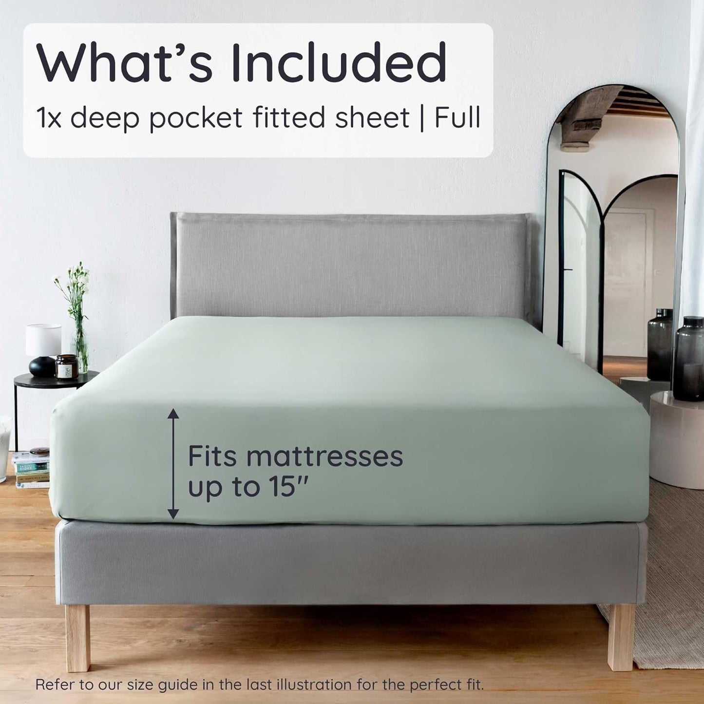 Bambaw 100% Viscose Derived from Bamboo Full Fitted Sheet Only, Soft & Cooling Fitted Sheet Full Size, 15’’ Deep Pockets (Sea Glass)